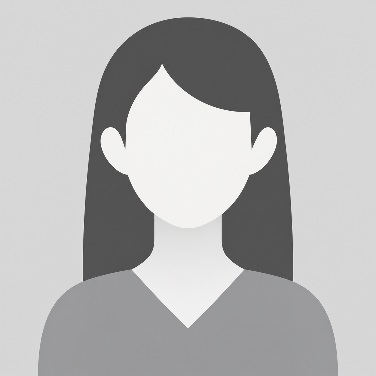 Silhouette einer Person mit langem Haar, die ein graues V-Ausschnitt-Shirt trägt.